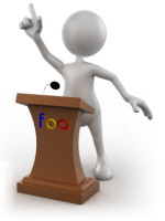 White man stood at podium